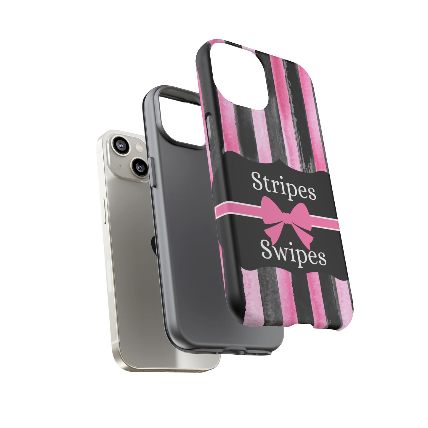 Phone Case iPhone 16/15/14 - Black/Pink Stripes & Swipes Tough Case