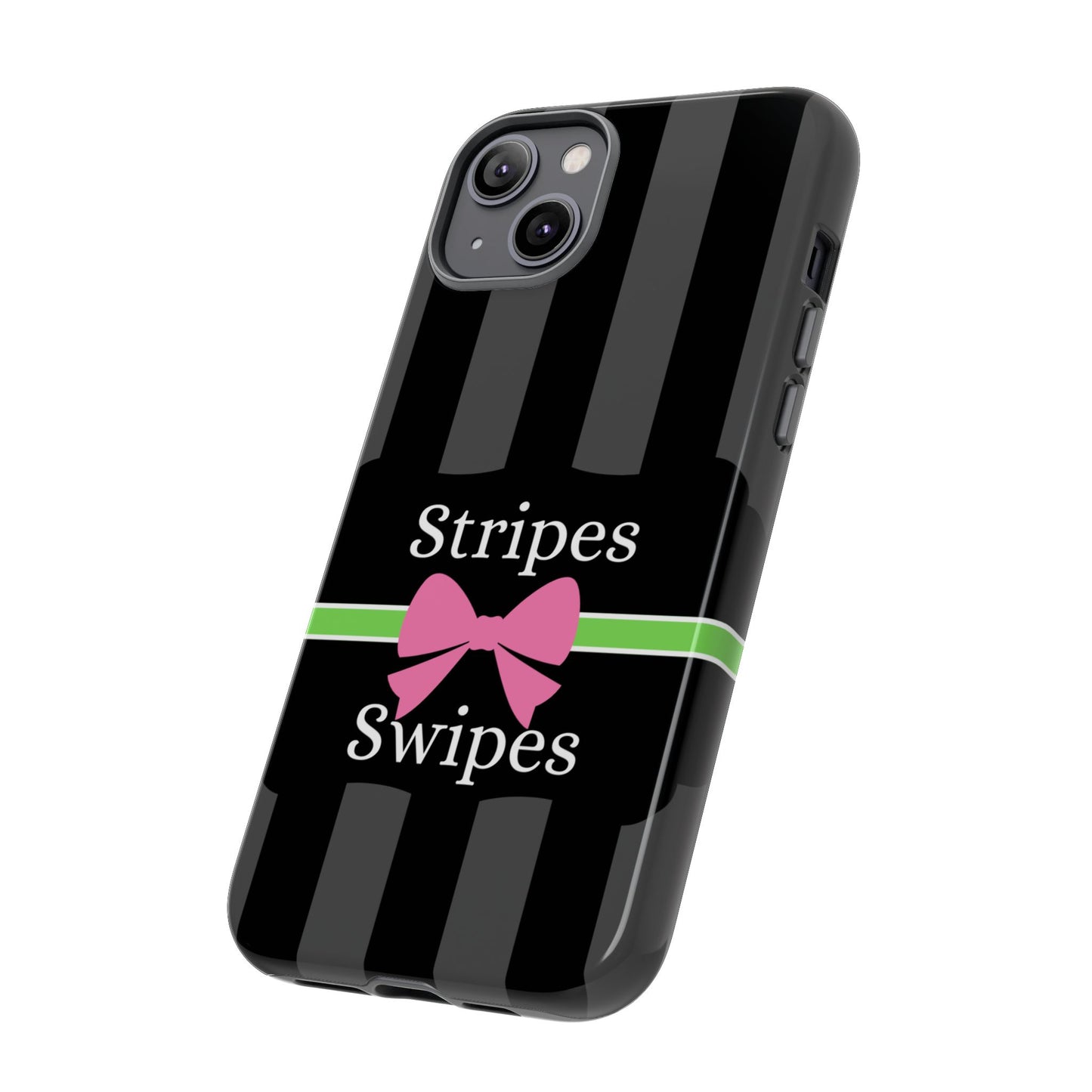 Phone Case iPhone 16/15/14 - Gray/Pink Stripes & Swipes Tough Case