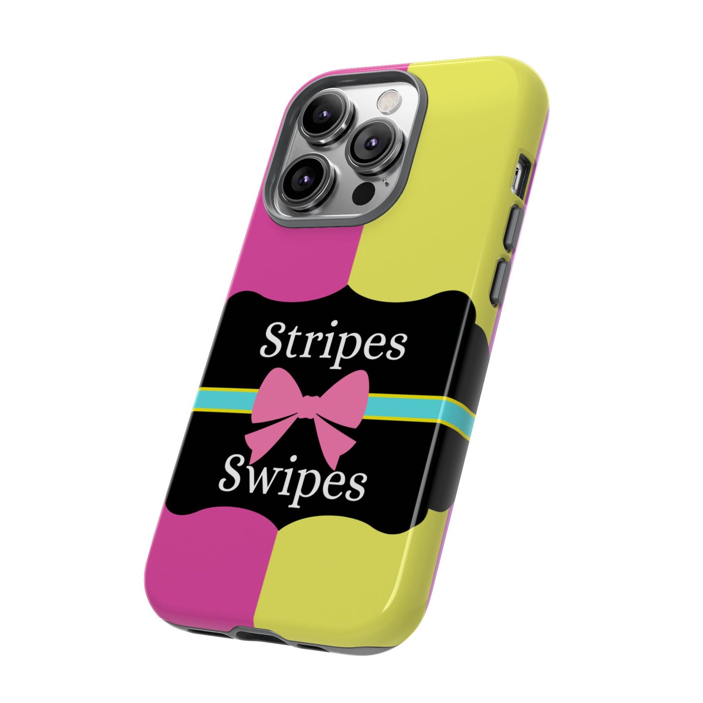 Phone Case iPhone 16/15/14 - Pink/Yellow Stripes & Swipes Tough Case