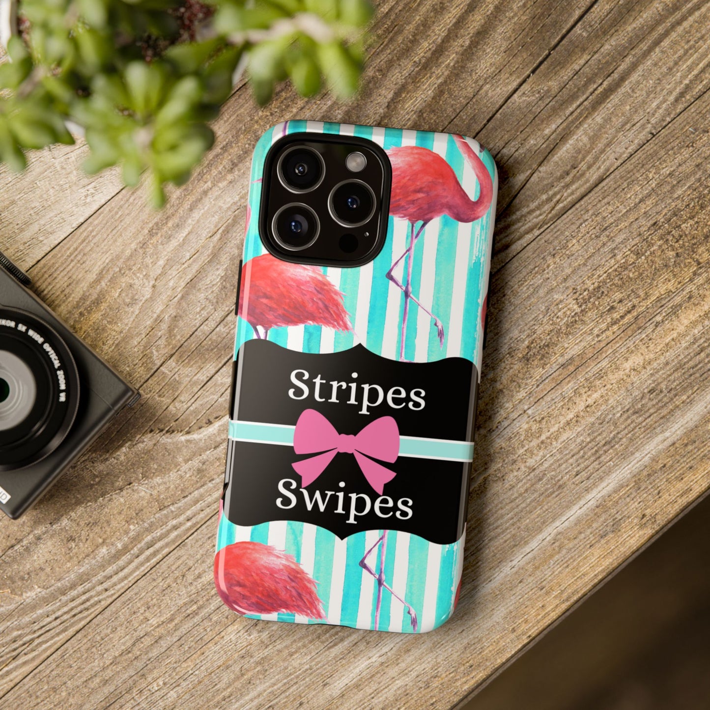 Phone Case iPhone 16/15/14 - Flamingo Stripes & Swipes Tough Case