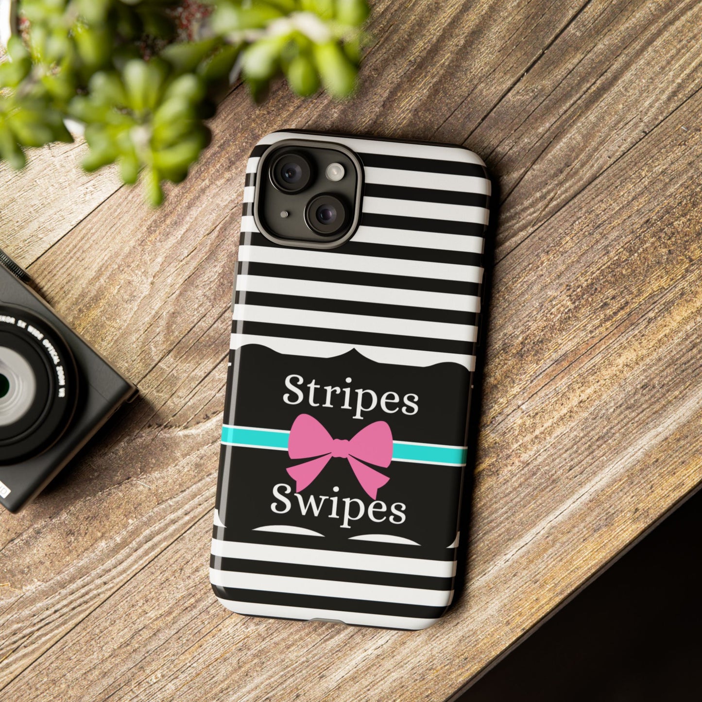 Phone Case iPhone 16/15/14 - Black/White/Blue Stripes & Swipes Tough Case