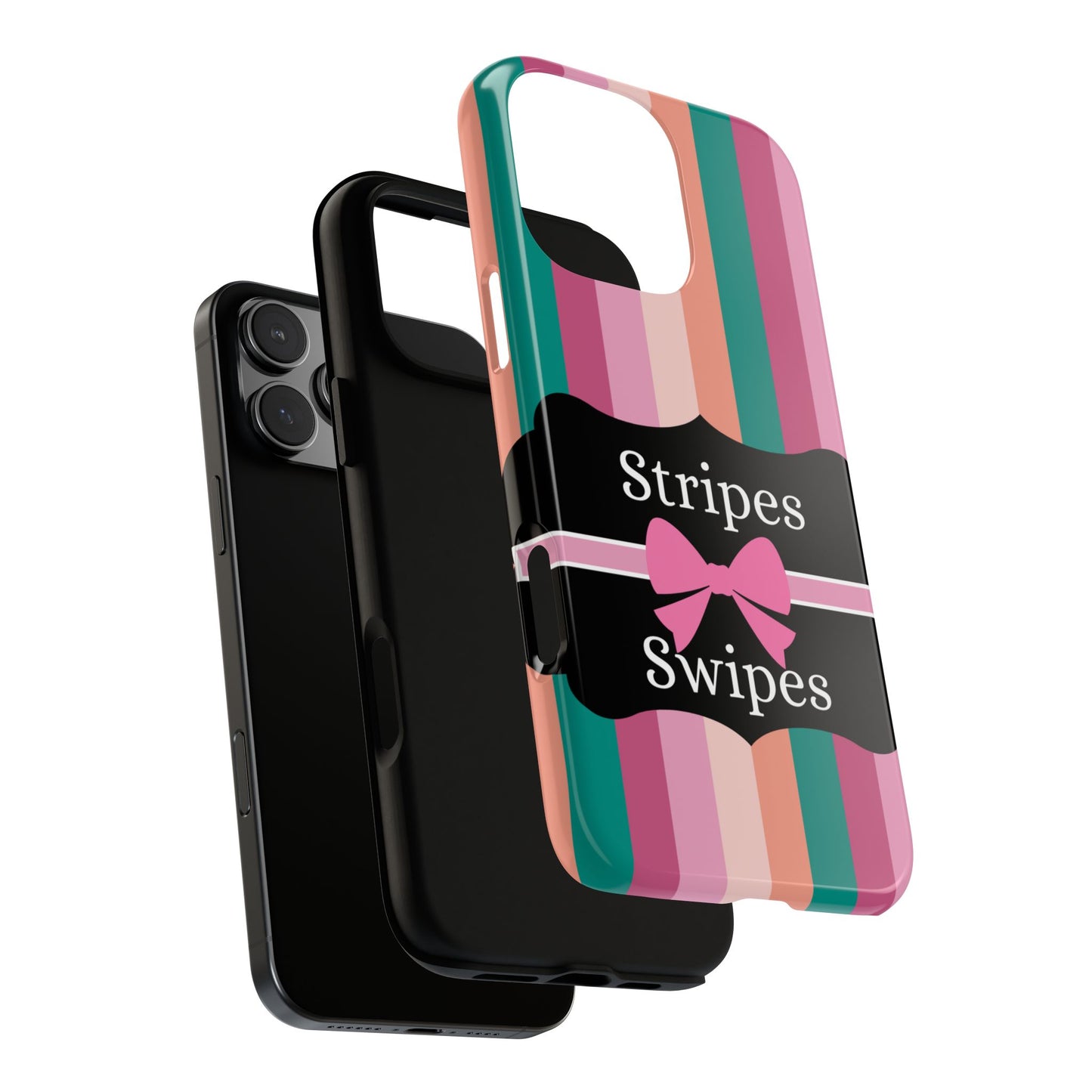 Phone Case iPhone 16/15/14 - Green/Pink/Peach Stripes & Swipes Tough Case