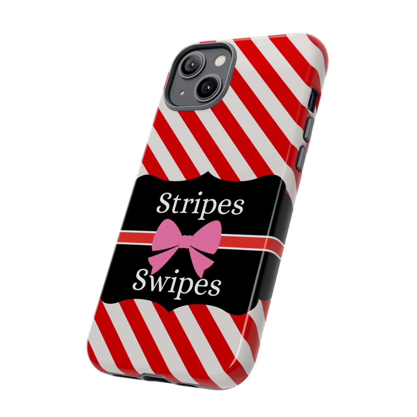 Phone Case iPhone 16/15/14 - Red/White Stripes & Swipes Tough Case