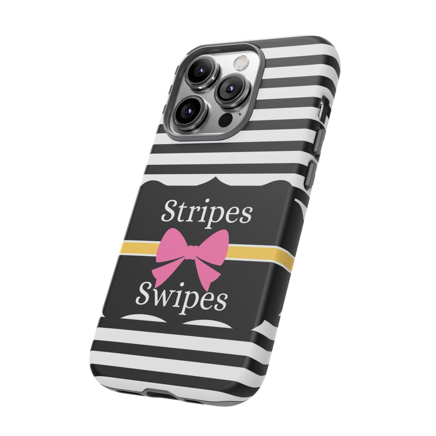 Phone Case iPhone 16/15/14 - Black/White/Yellow Stripes & Swipes Tough Case