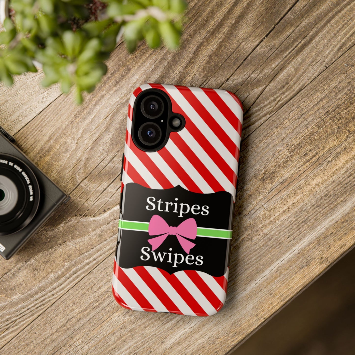 Phone Case iPhone 16/15/14 - Diagonal Red/White Stripes & Swipes Tough Case