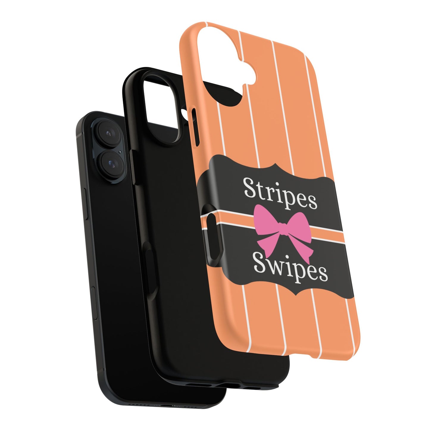 Phone Case iPhone 16/15/14 - Orange/White Stripes & Swipes Tough Case