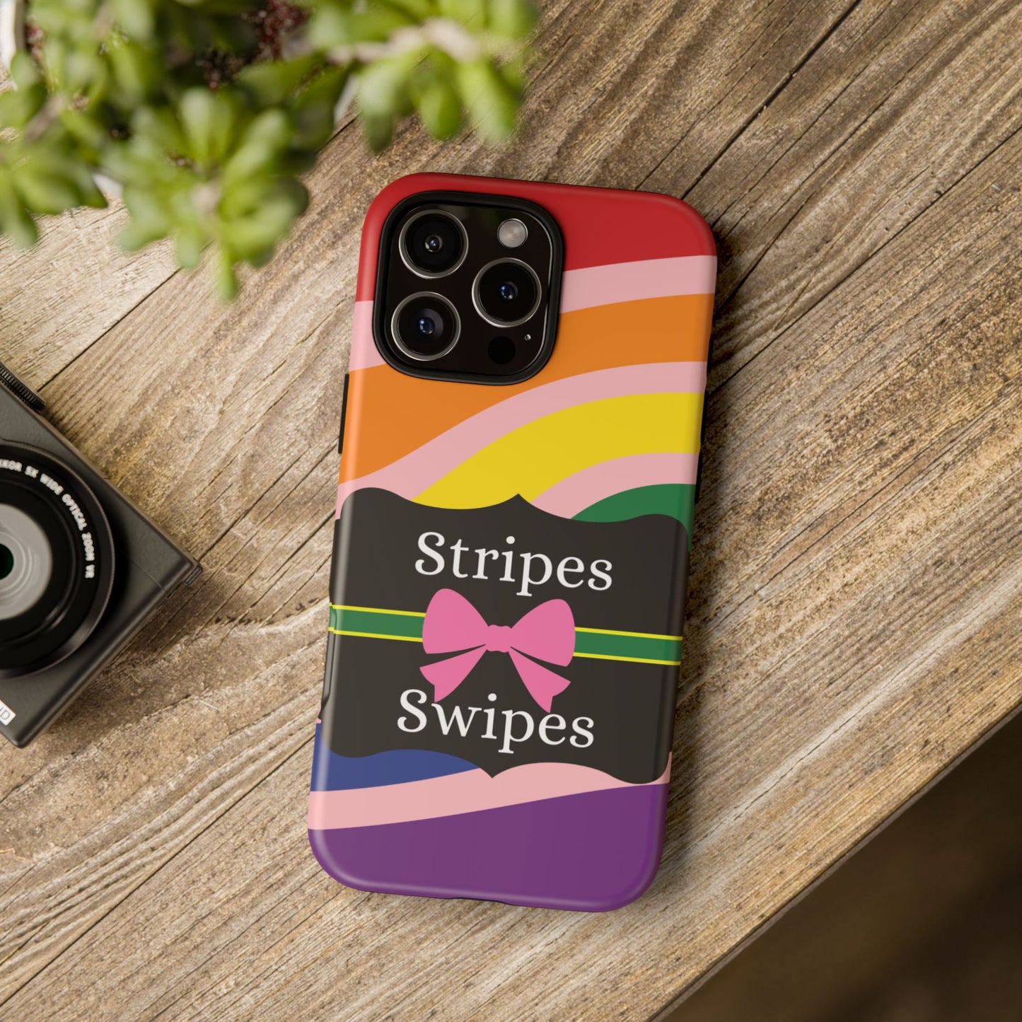 Phone Case iPhone 16/15/14 - Wavy Vivid/Pink Stripes & Swipes Tough Case