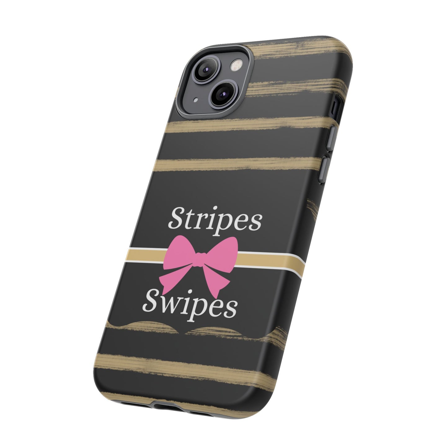 Phone Case iPhone 16/15/14 - Black/Beige Stripes & Swipes Tough Case