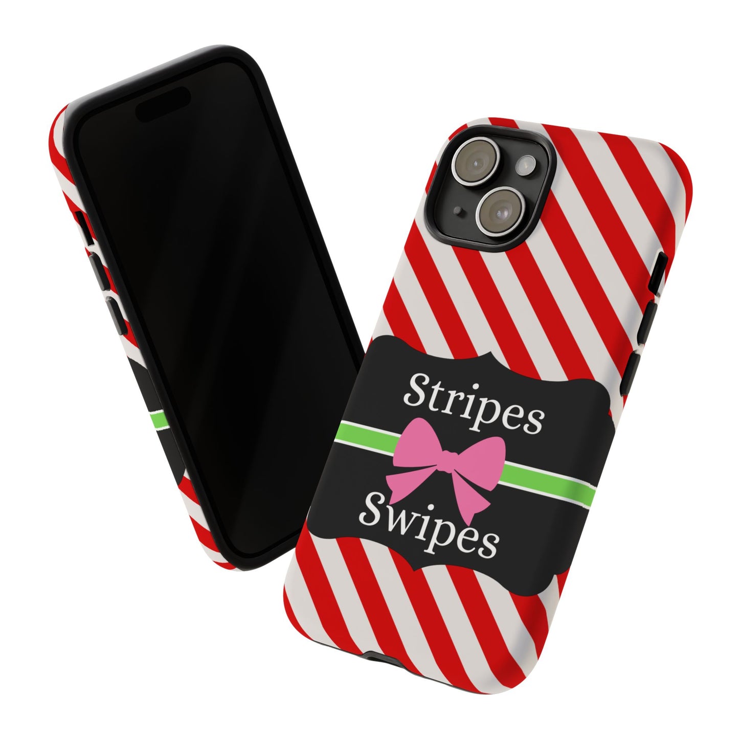 Phone Case iPhone 16/15/14 - Diagonal Red/White Stripes & Swipes Tough Case