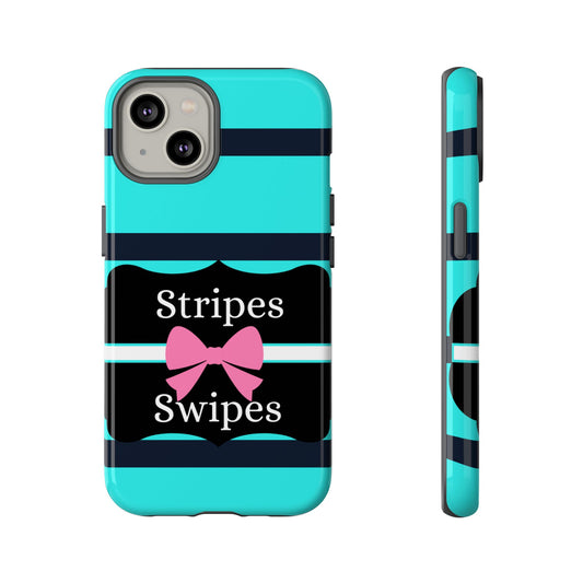 Phone Case iPhone 16/15/14 - Blue/Black Stripes & Swipes Tough Case