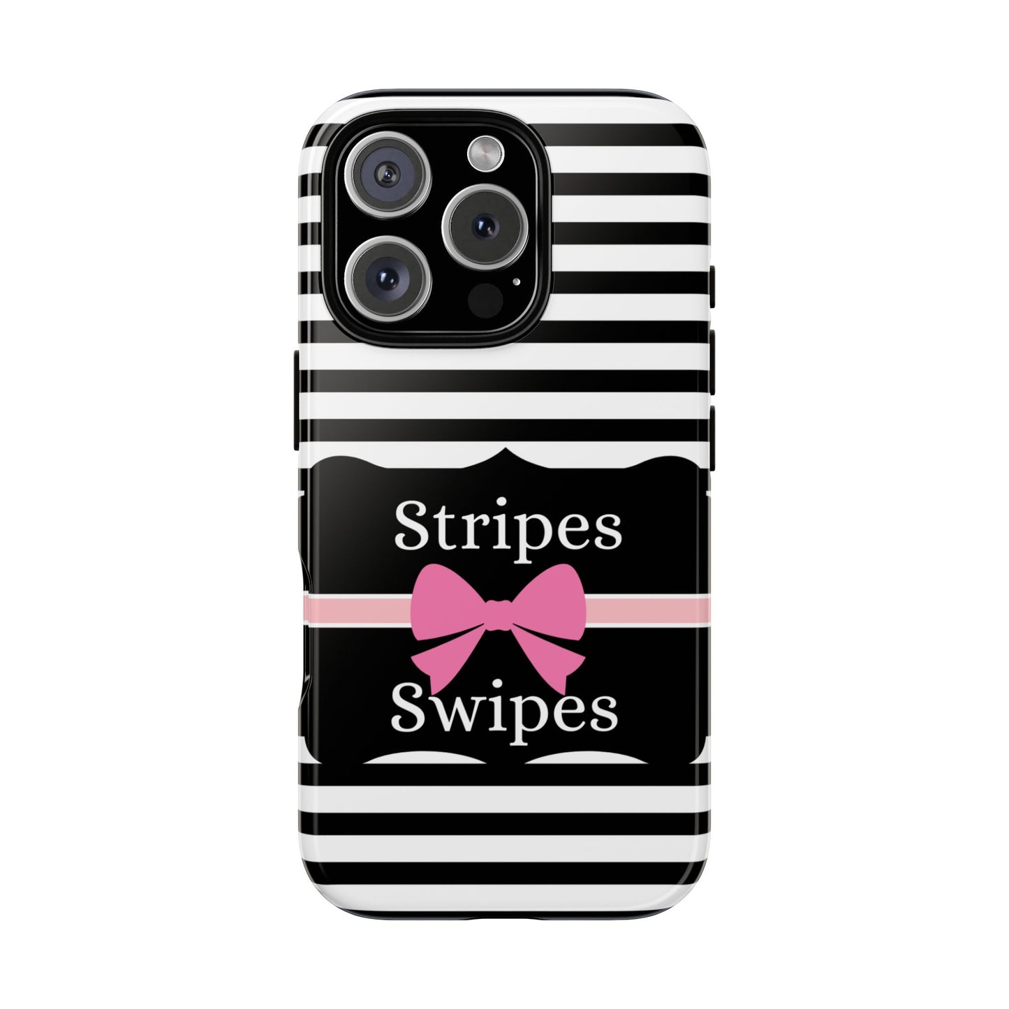 Phone Case iPhone 16/15/14 - Black/White/Pink Stripes & Swipes Tough Case