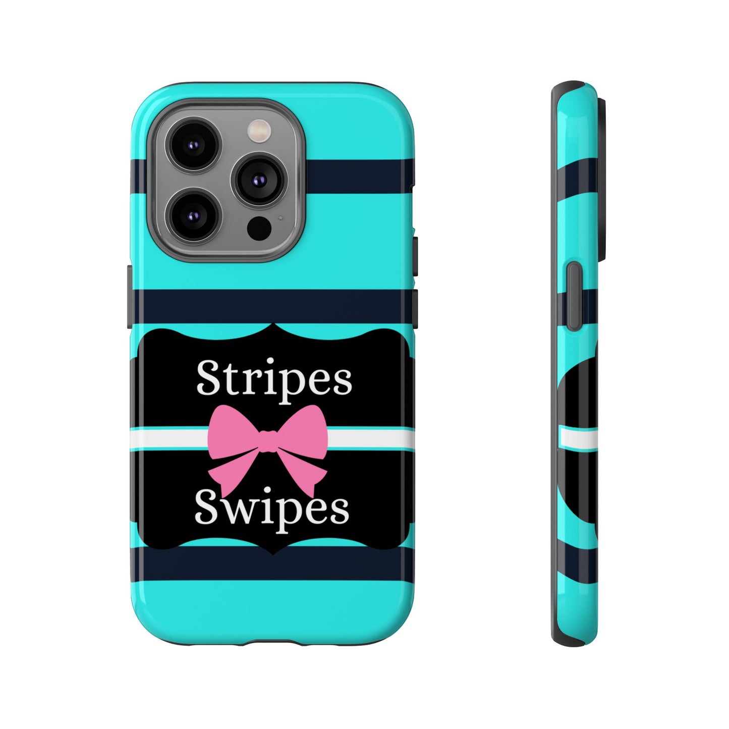 Phone Case iPhone 16/15/14 - Blue/Black Stripes & Swipes Tough Case