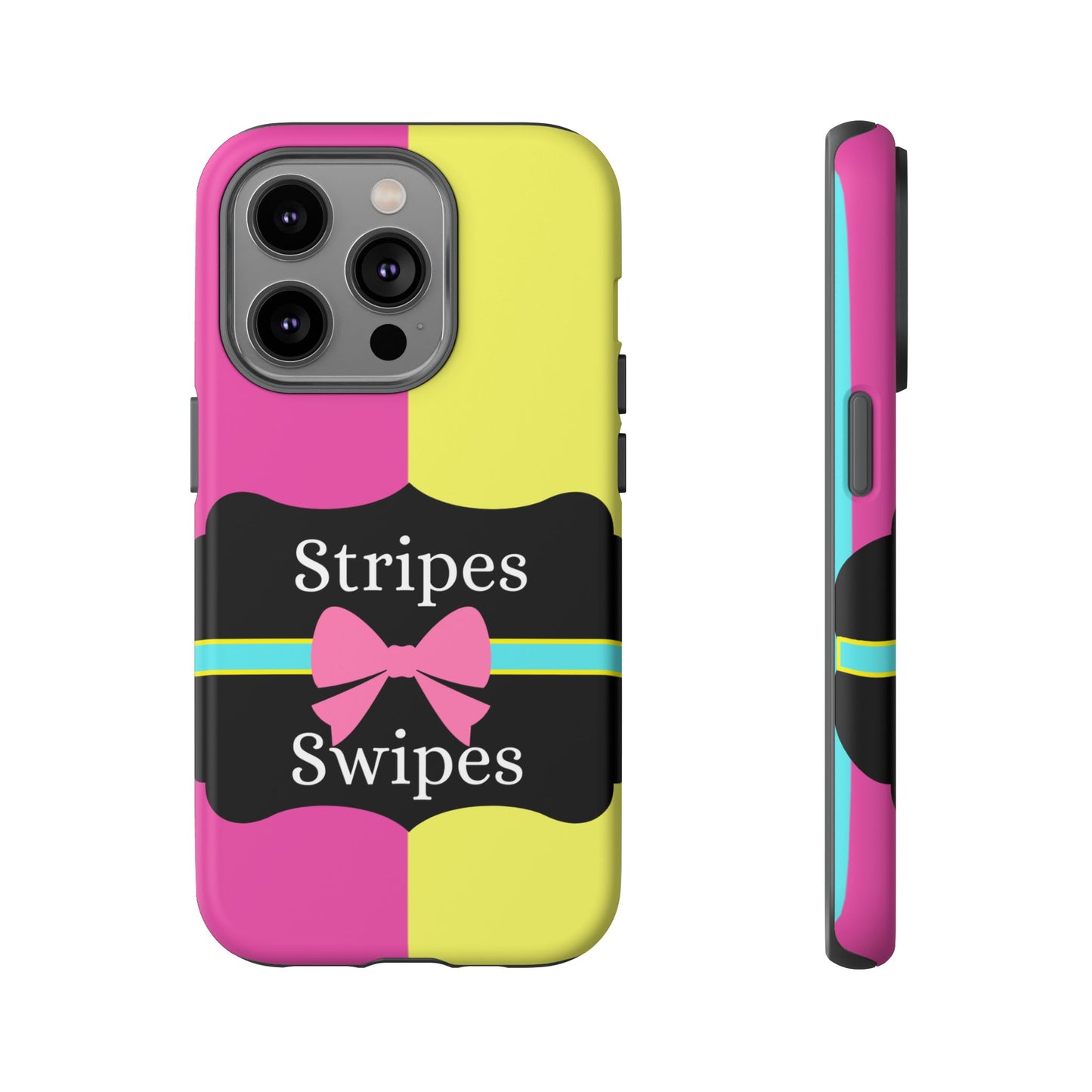 Phone Case iPhone 16/15/14 - Pink/Yellow Stripes & Swipes Tough Case