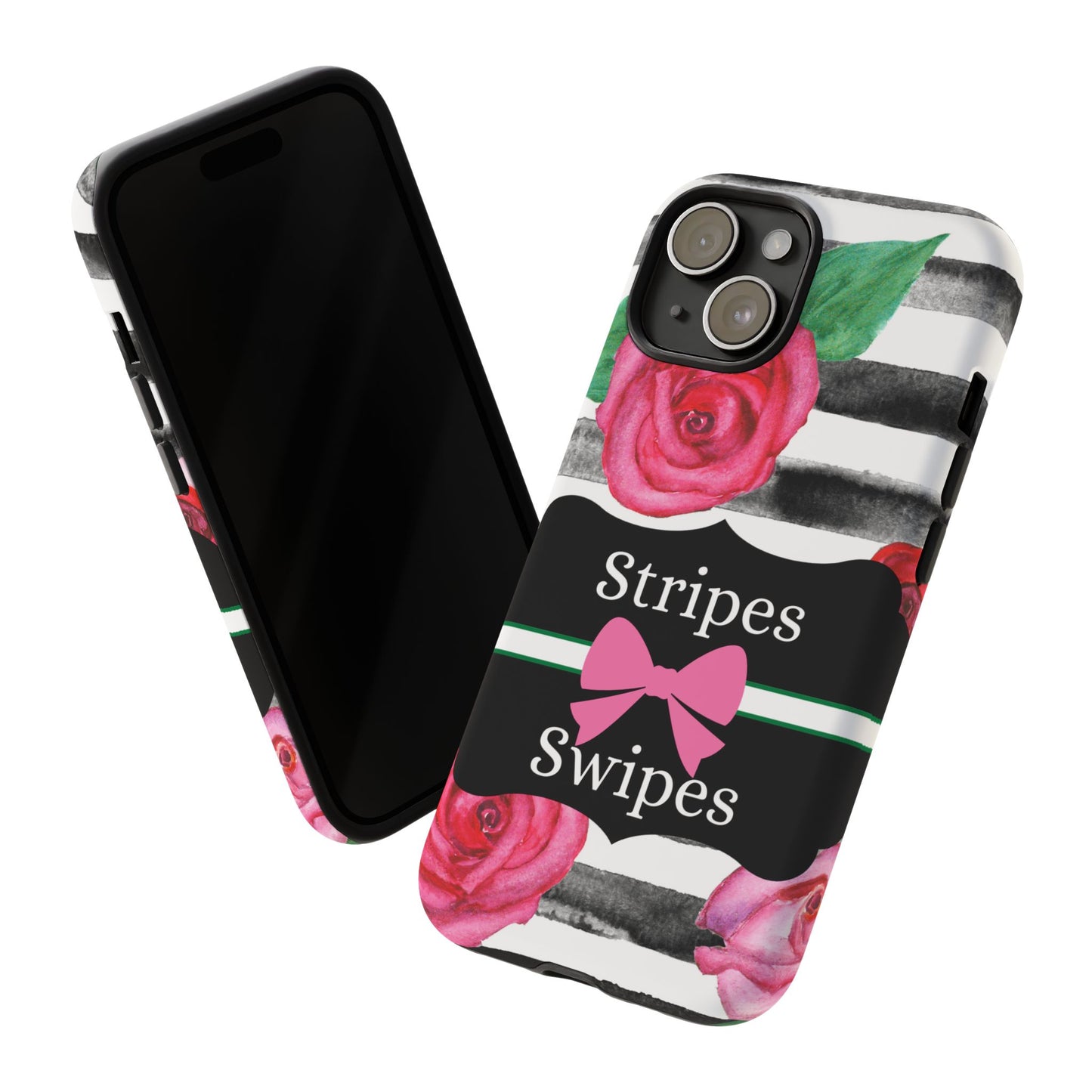 Phone Case iPhone 16/15/14 - Black/White Rose Stripes & Swipes Tough Case