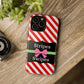 Phone Case iPhone 16/15/14 - Diagonal Red/White Stripes & Swipes Tough Case