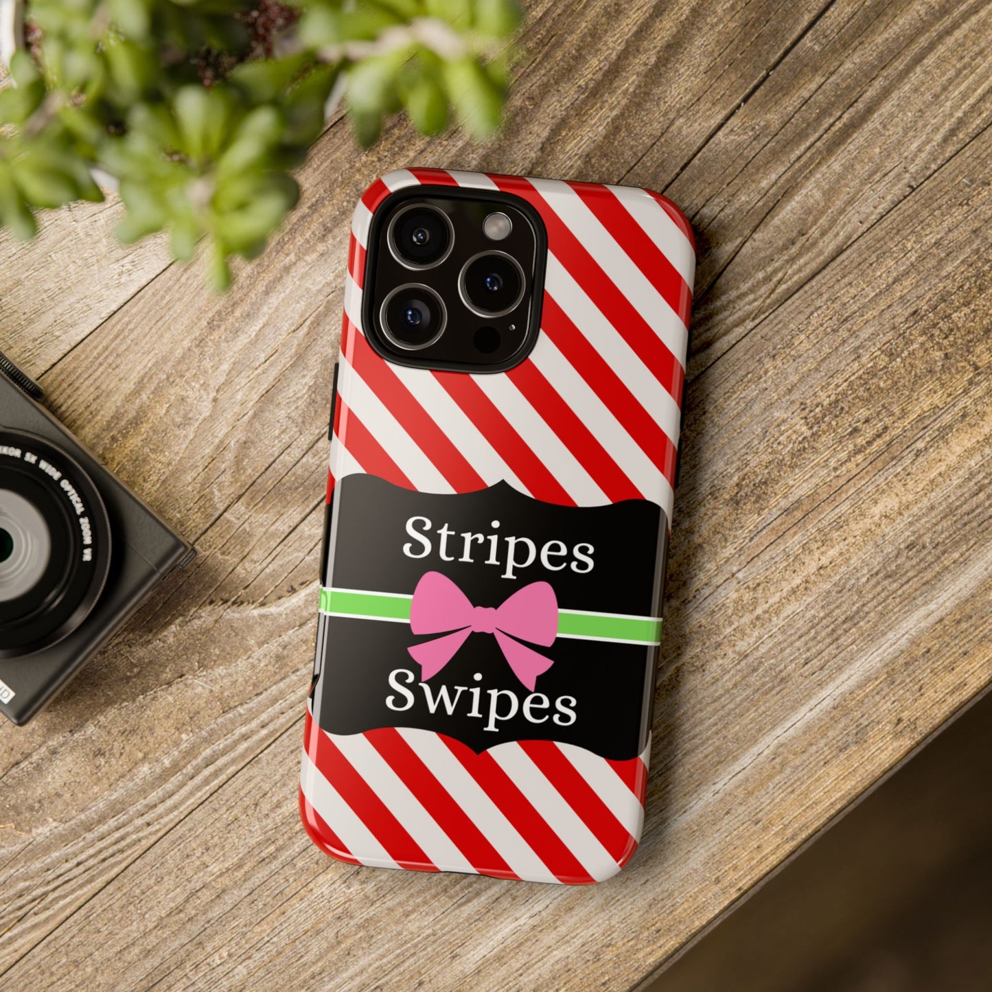 Phone Case iPhone 16/15/14 - Diagonal Red/White Stripes & Swipes Tough Case