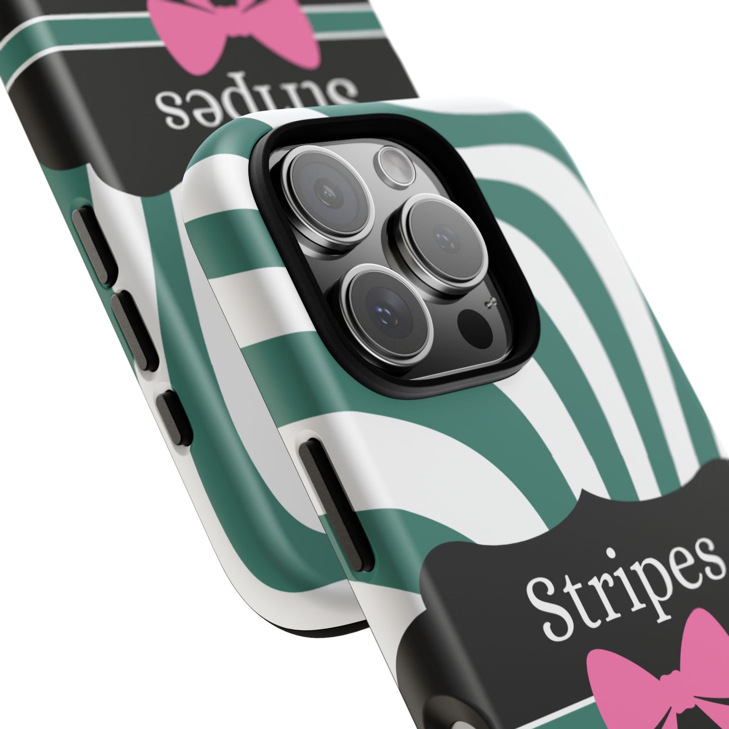 Phone Case iPhone 16/15/14 - Wavy Green/White Stripes & Swipes Tough Case