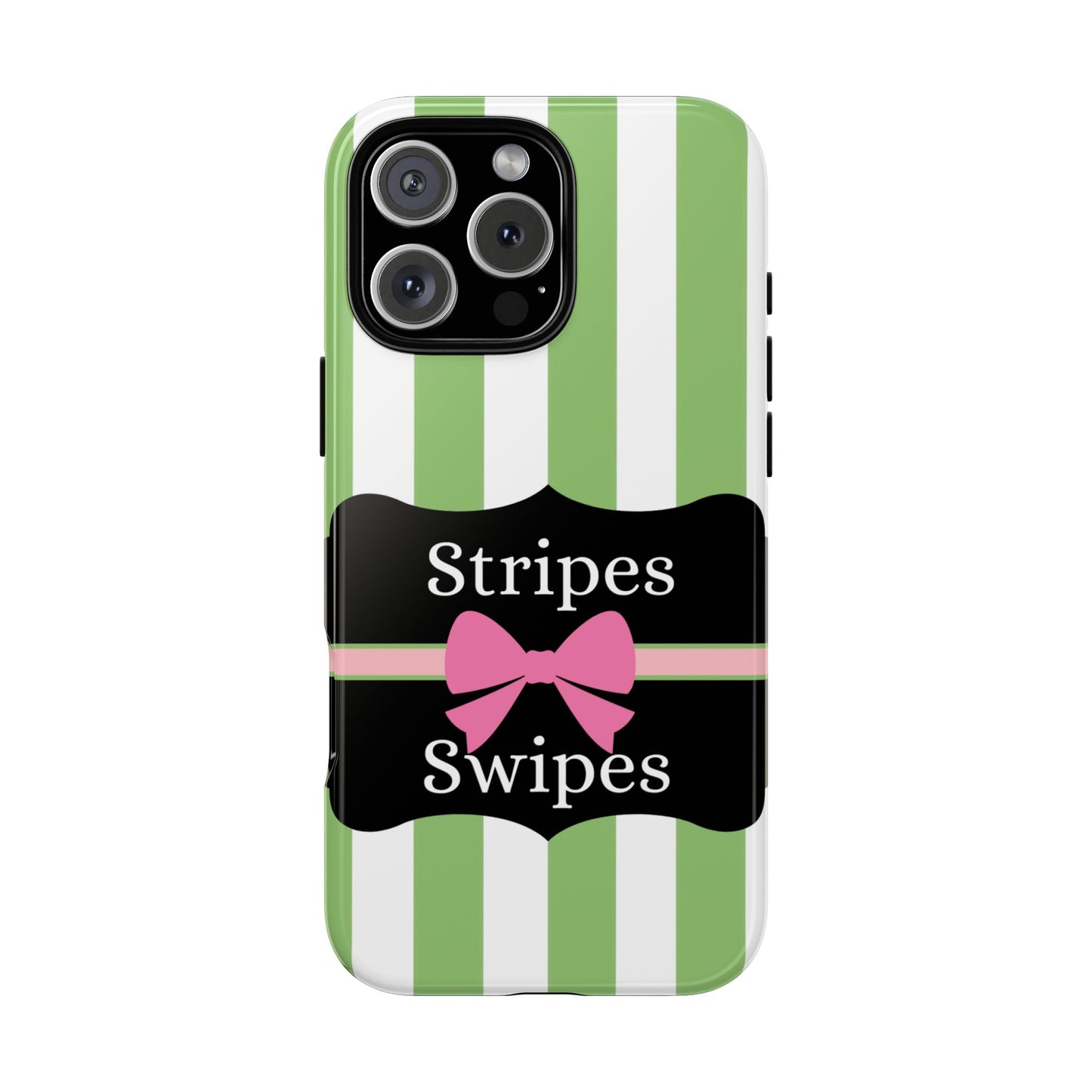 Phone Case iPhone 16/15/14 - Green/White Stripes & Swipes Tough Case