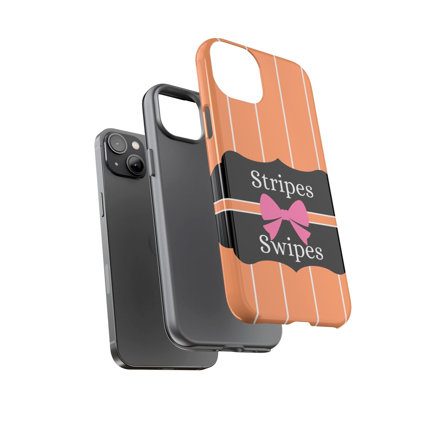 Phone Case iPhone 16/15/14 - Orange/White Stripes & Swipes Tough Case