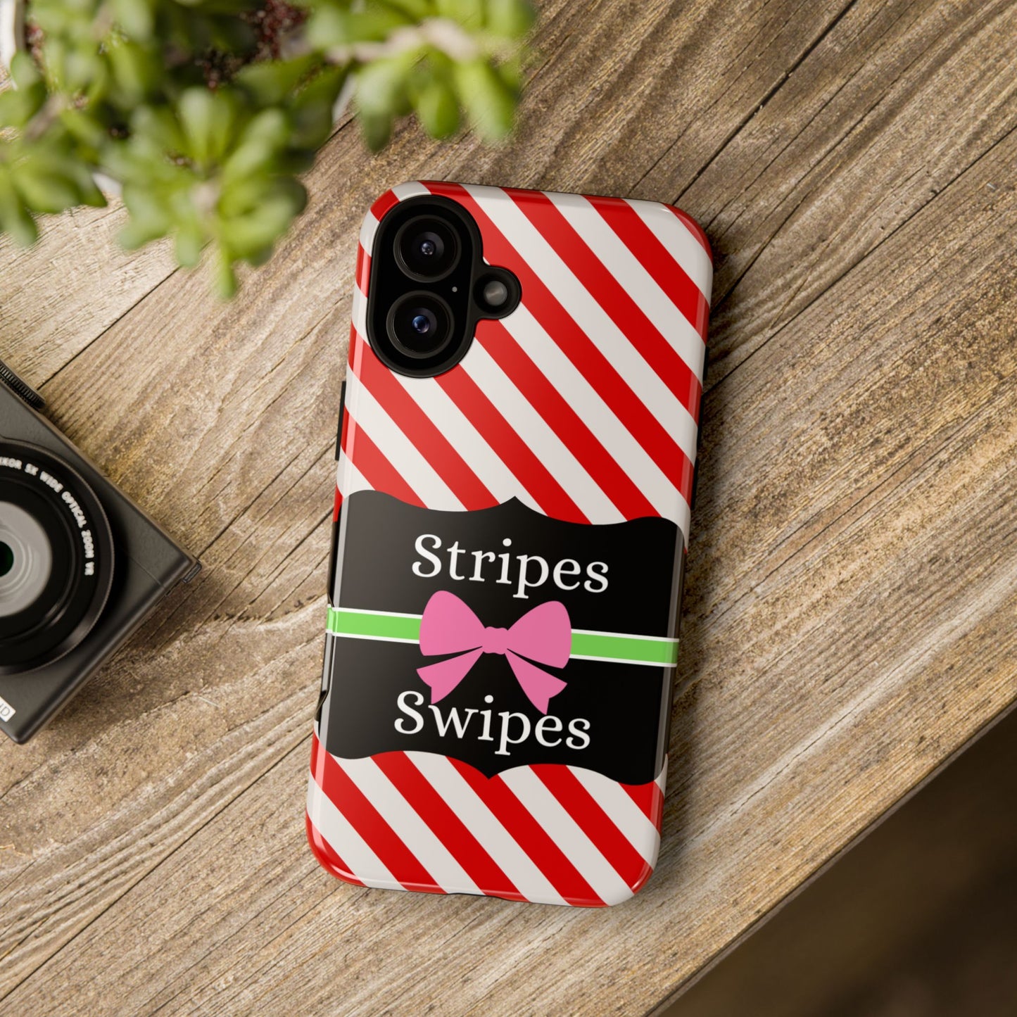 Phone Case iPhone 16/15/14 - Diagonal Red/White Stripes & Swipes Tough Case