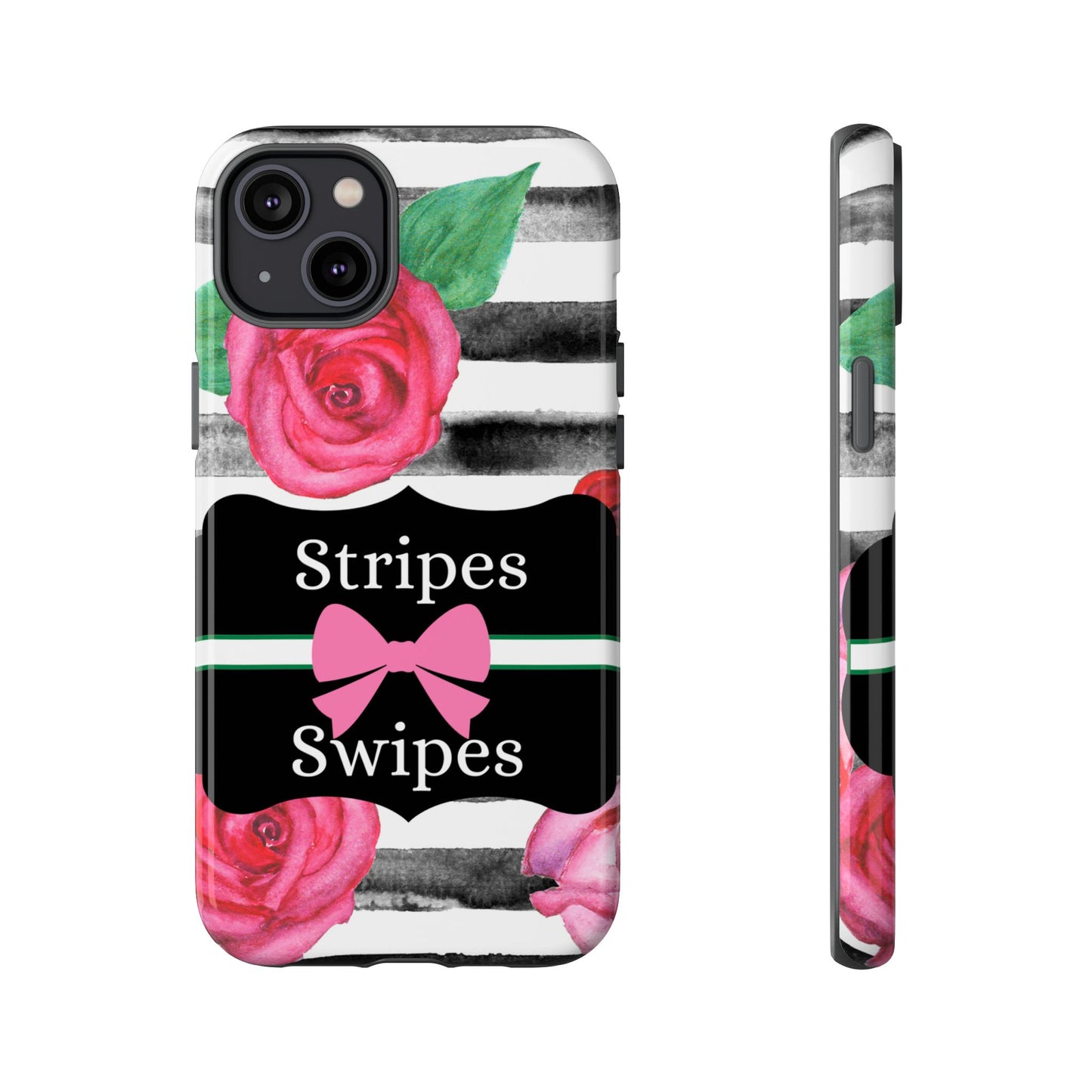 Phone Case iPhone 16/15/14 - Black/White Rose Stripes & Swipes Tough Case