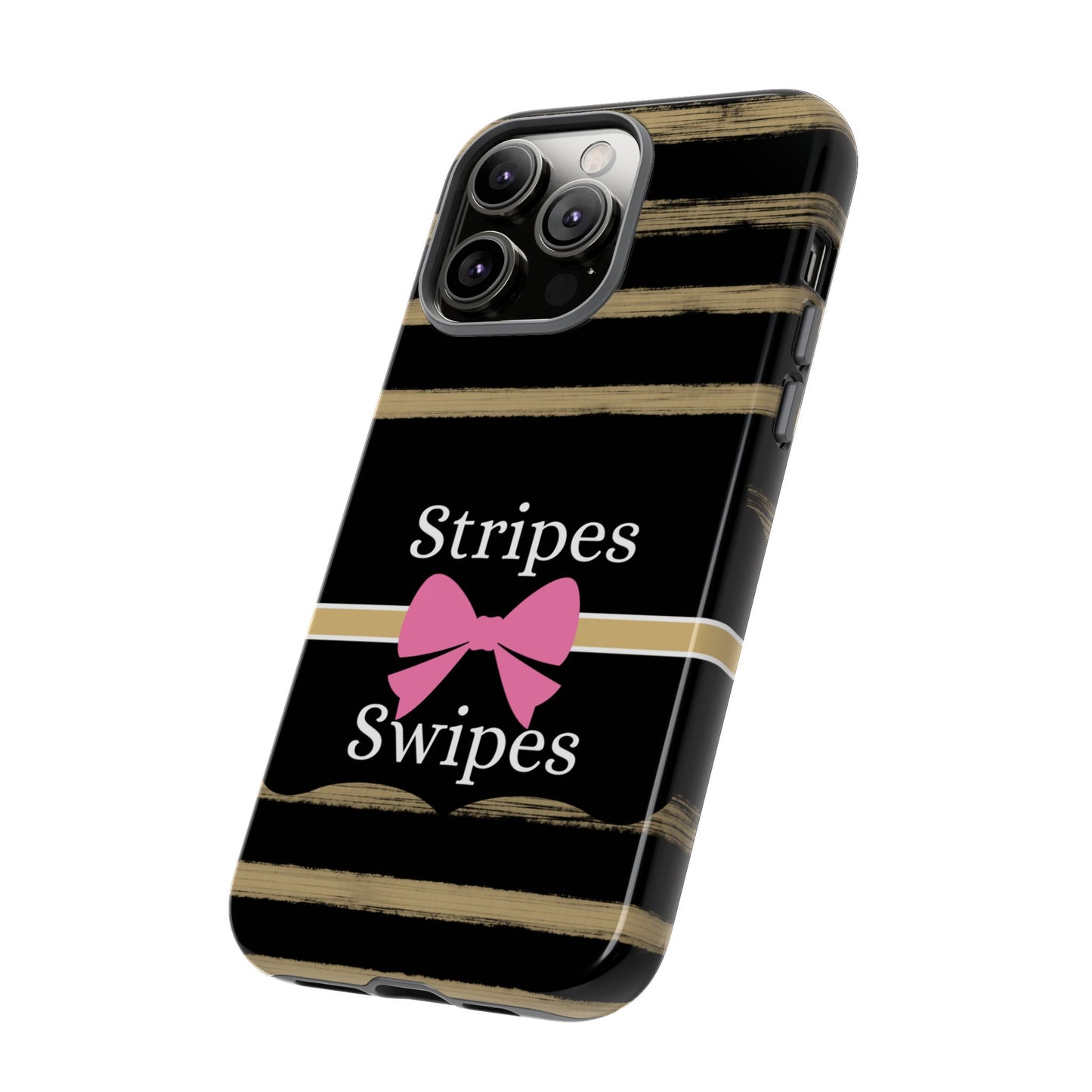 Phone Case iPhone 16/15/14 - Black/Beige Stripes & Swipes Tough Case