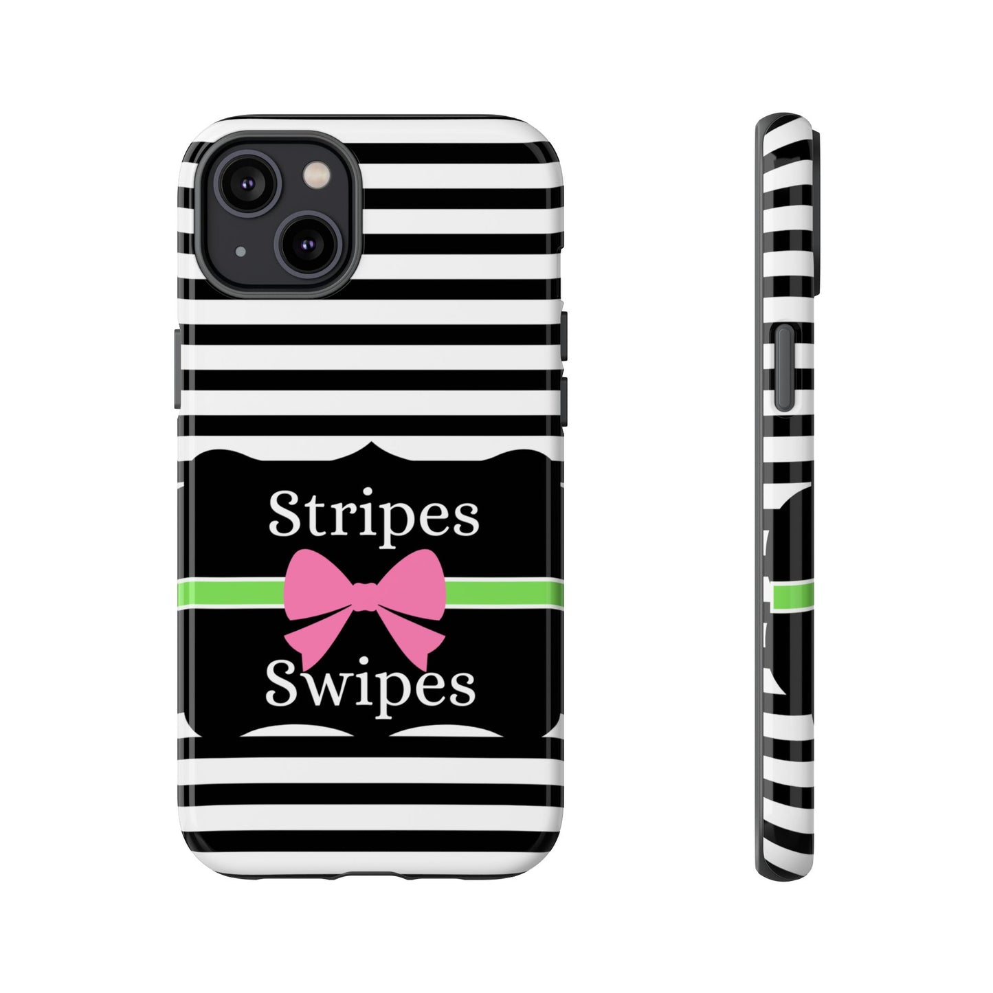 Phone Case iPhone 16/15/14 - Black/White/Green Stripes & Swipes Tough Case