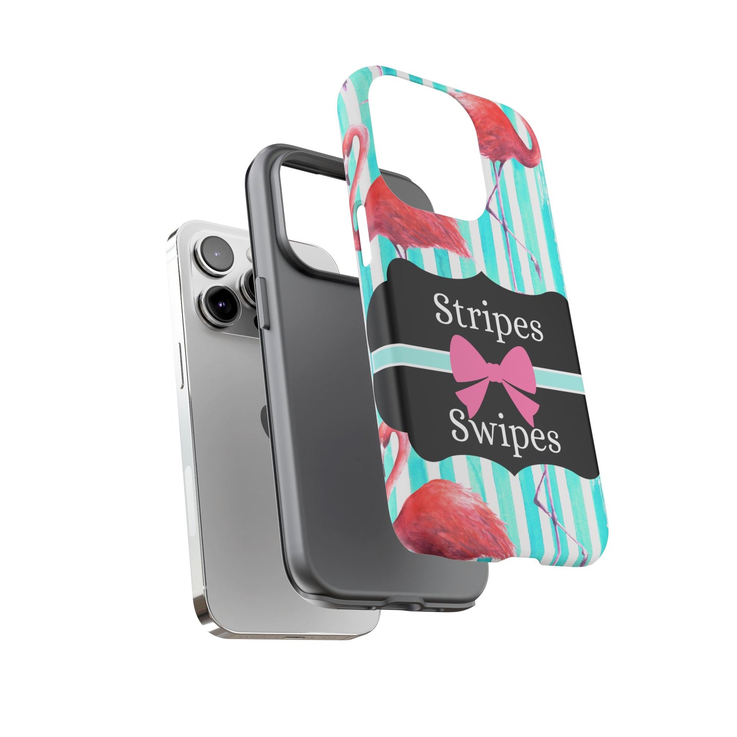 Phone Case iPhone 16/15/14 - Flamingo Stripes & Swipes Tough Case