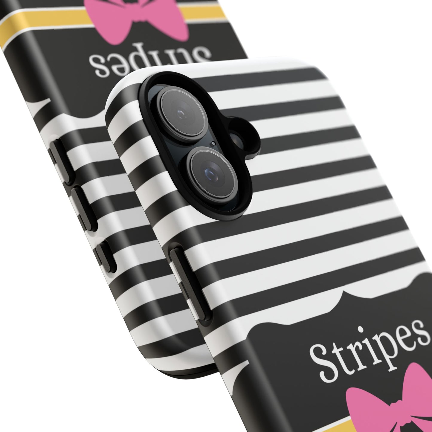 Phone Case iPhone 16/15/14 - Black/White/Yellow Stripes & Swipes Tough Case