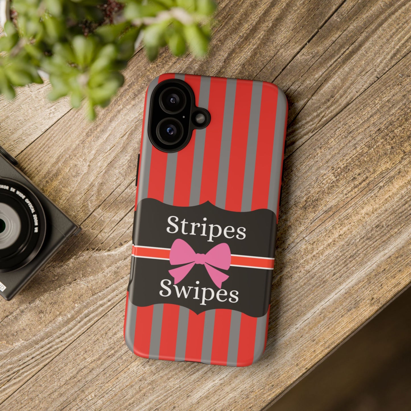 Phone Case iPhone 16/15/14 - Red/Gray Stripes & Swipes Tough Case