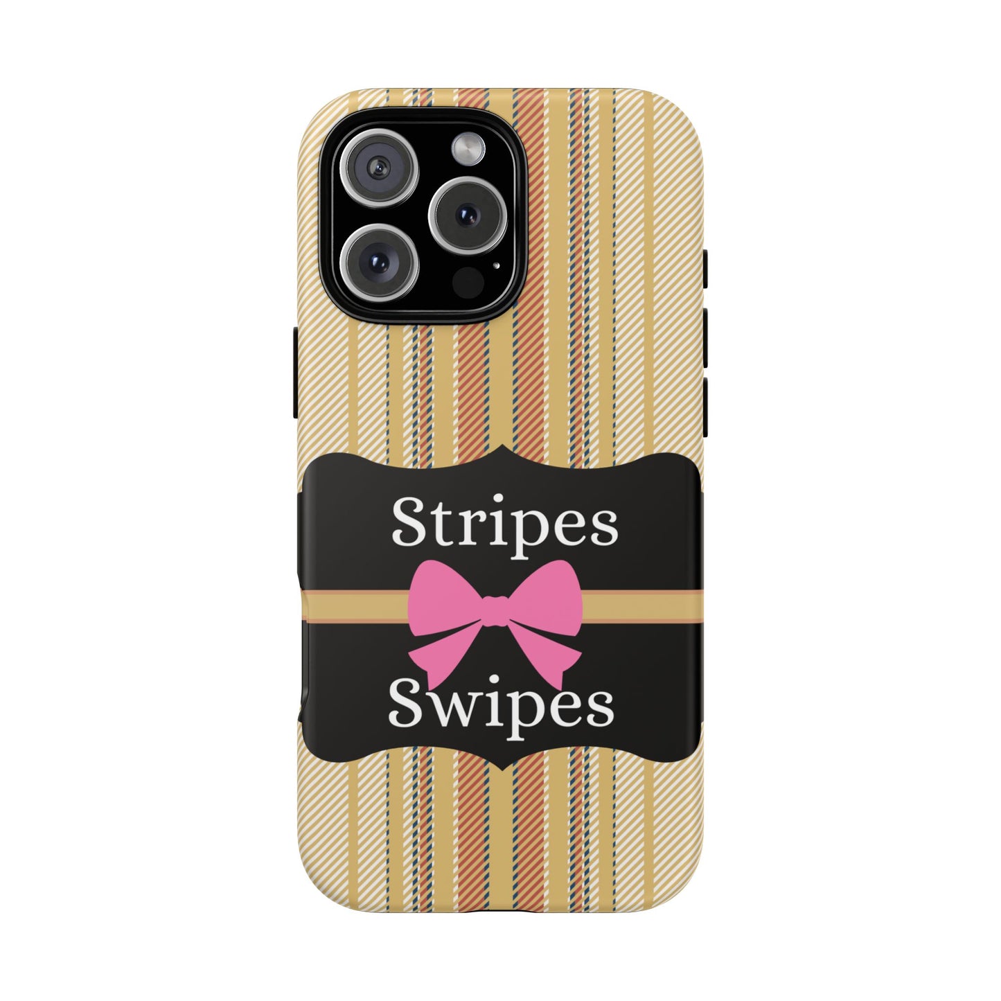 Phone Case iPhone 16/15/14 - Beige/Micro Stripes & Swipes Tough Case