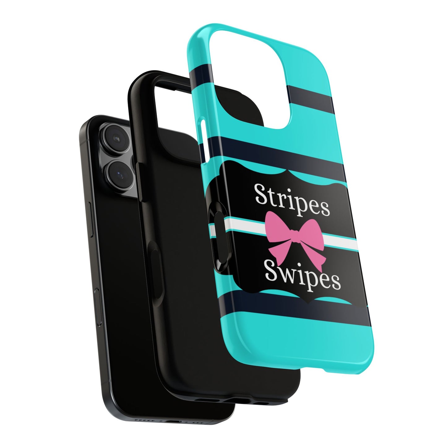 Phone Case iPhone 16/15/14 - Blue/Black Stripes & Swipes Tough Case