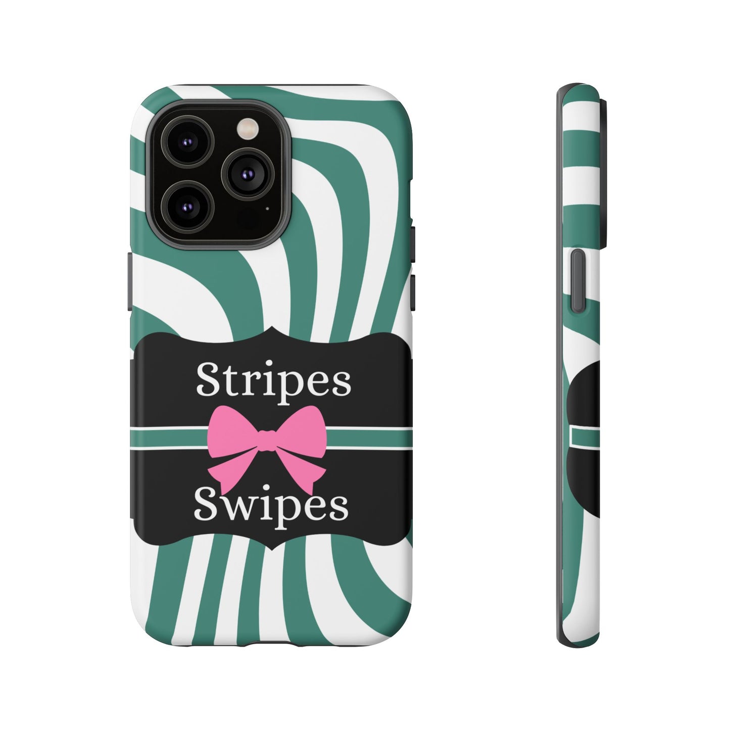 Phone Case iPhone 16/15/14 - Wavy Green/White Stripes & Swipes Tough Case