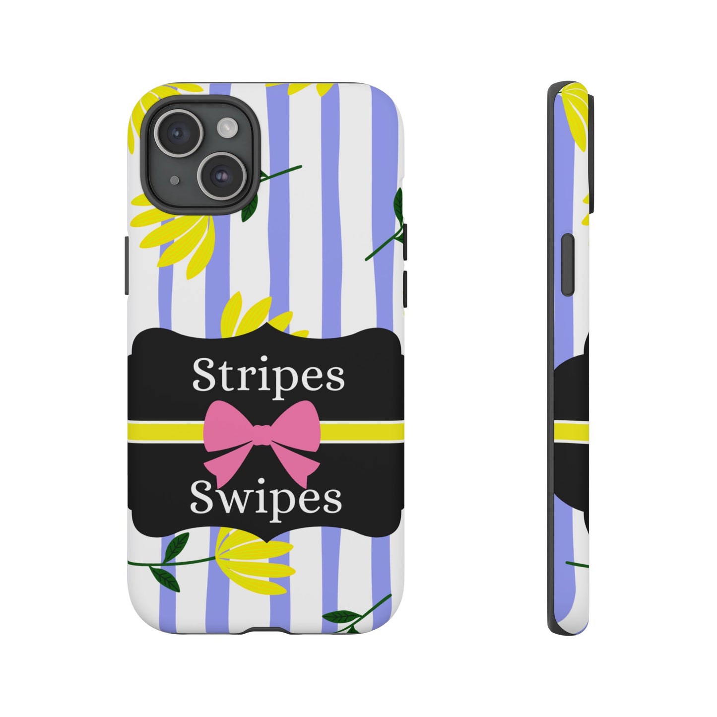 Phone Case iPhone 16/15/14 - Blue/White Yellow Stripes & Swipes Tough Case