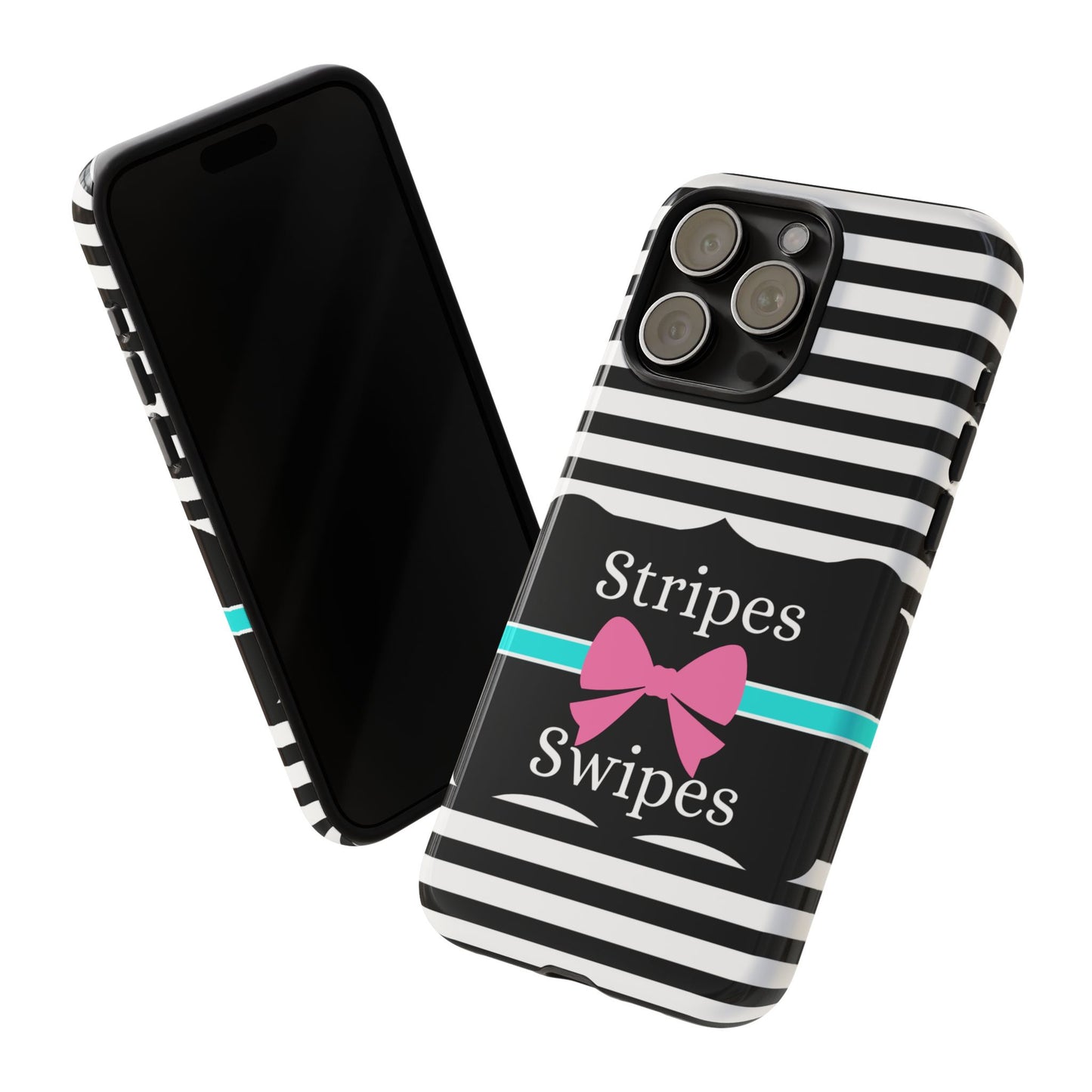 Phone Case iPhone 16/15/14 - Black/White/Blue Stripes & Swipes Tough Case