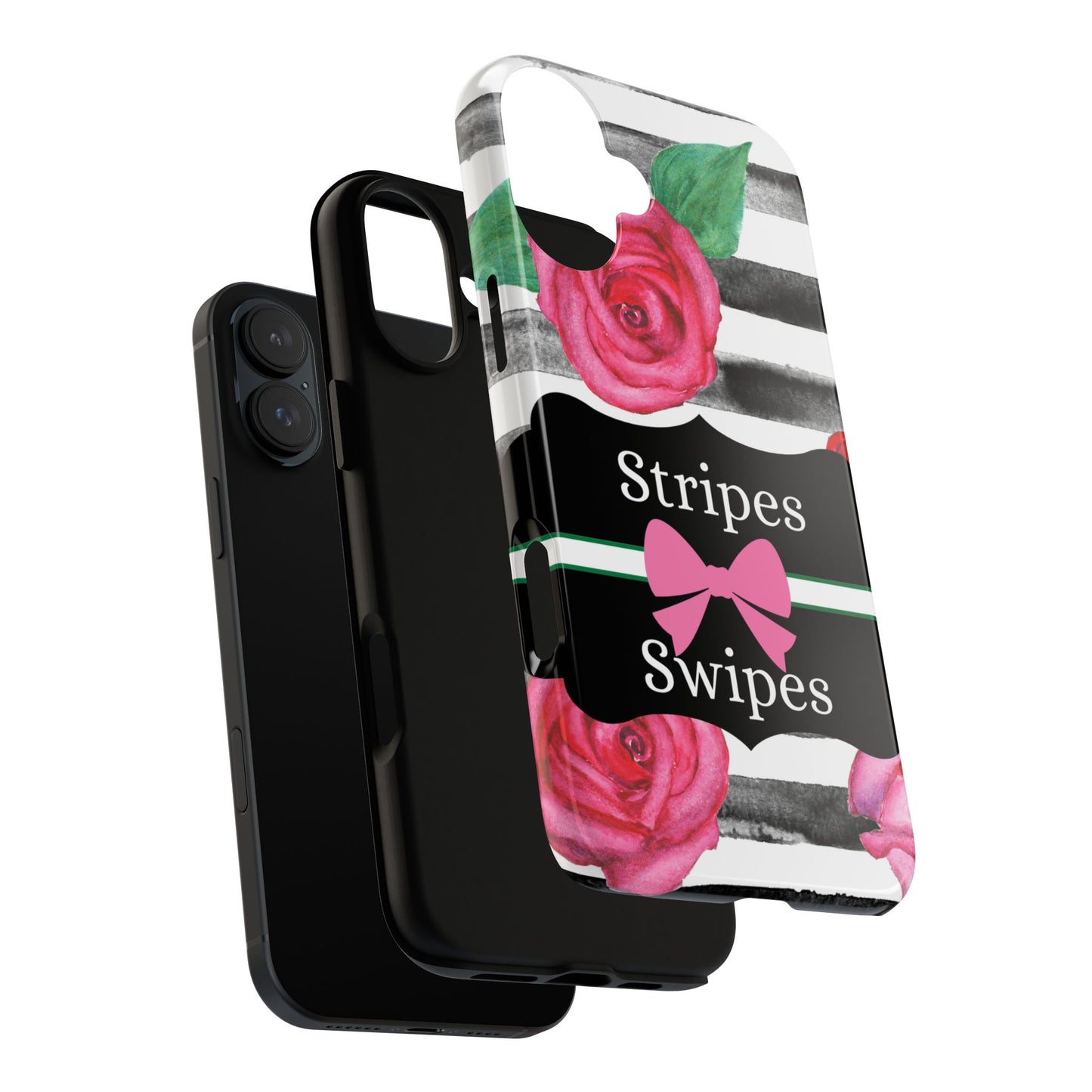 Phone Case iPhone 16/15/14 - Black/White Rose Stripes & Swipes Tough Case