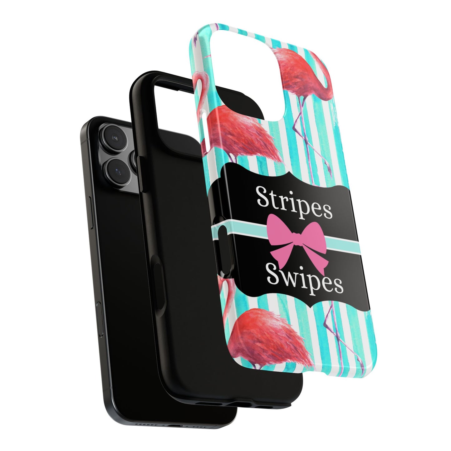 Phone Case iPhone 16/15/14 - Flamingo Stripes & Swipes Tough Case