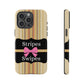Phone Case iPhone 16/15/14 - Beige/Micro Stripes & Swipes Tough Case