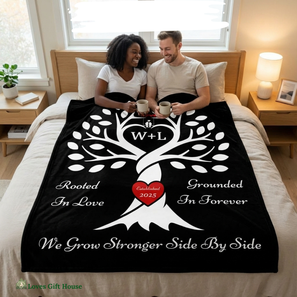 Love Birds “Rooted in Love” Couple’s PERSONALIZED Initials Blanket