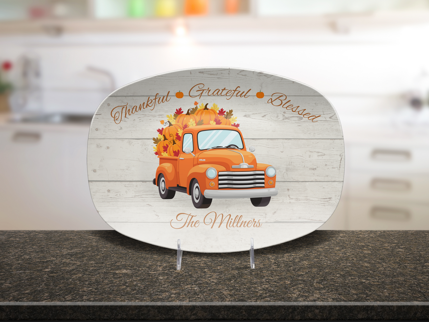 Thankful • Grateful • Blessed Personalized Thanksgiving Platter 10in x 14in