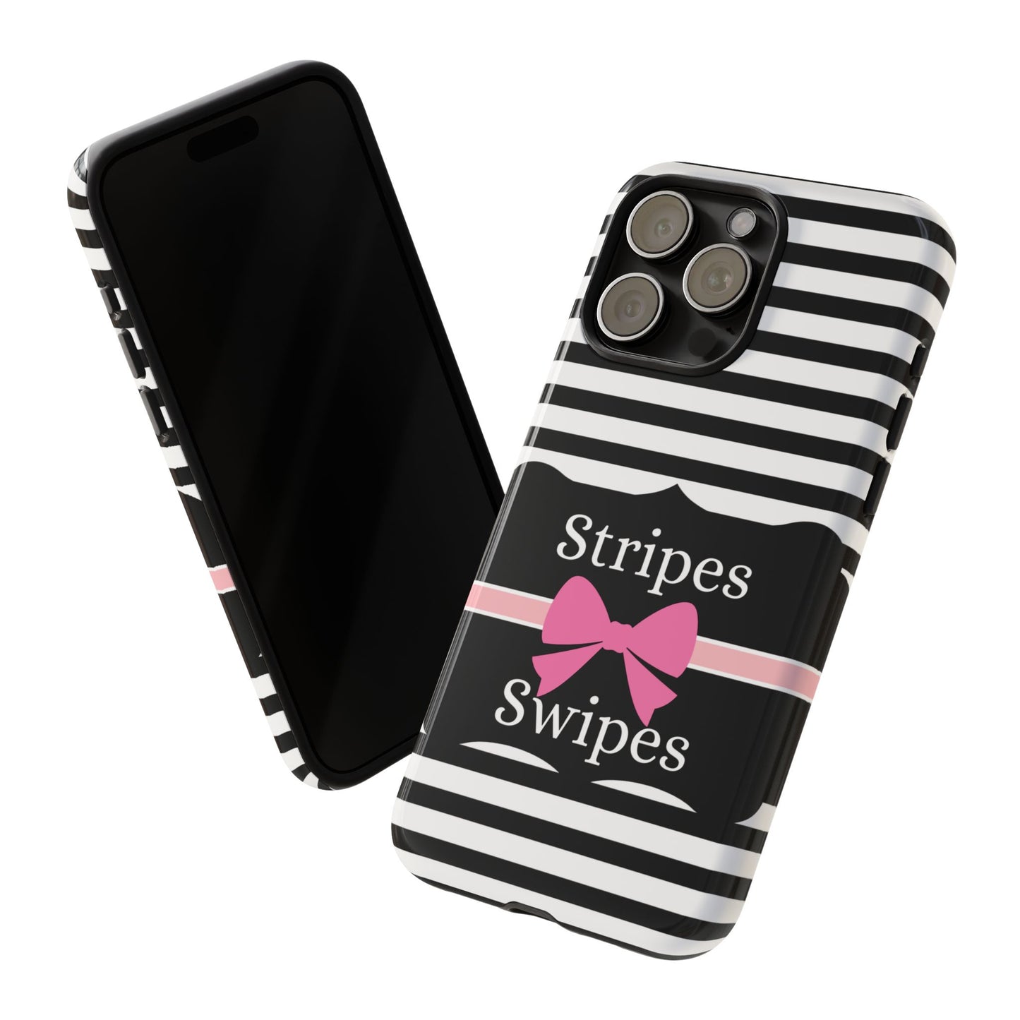 Phone Case iPhone 16/15/14 - Black/White/Pink Stripes & Swipes Tough Case