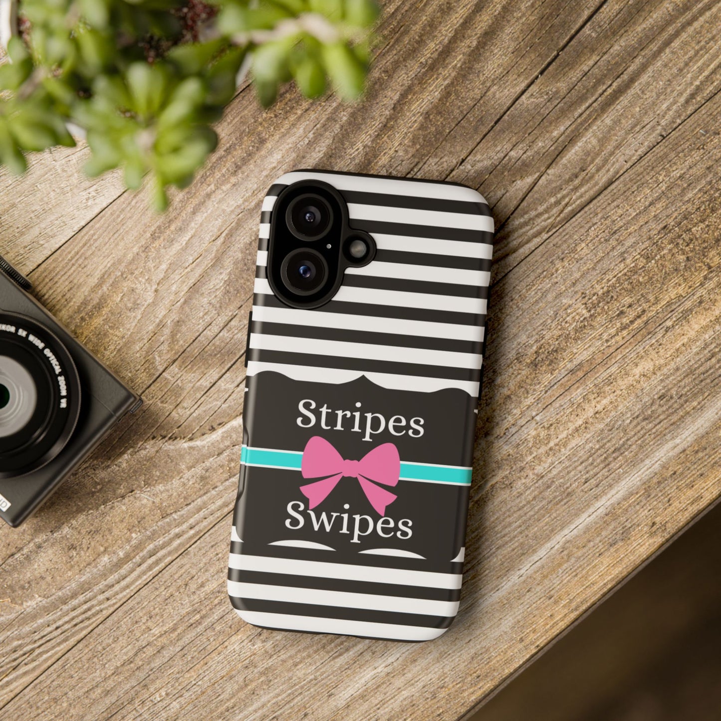 Phone Case iPhone 16/15/14 - Black/White/Blue Stripes & Swipes Tough Case