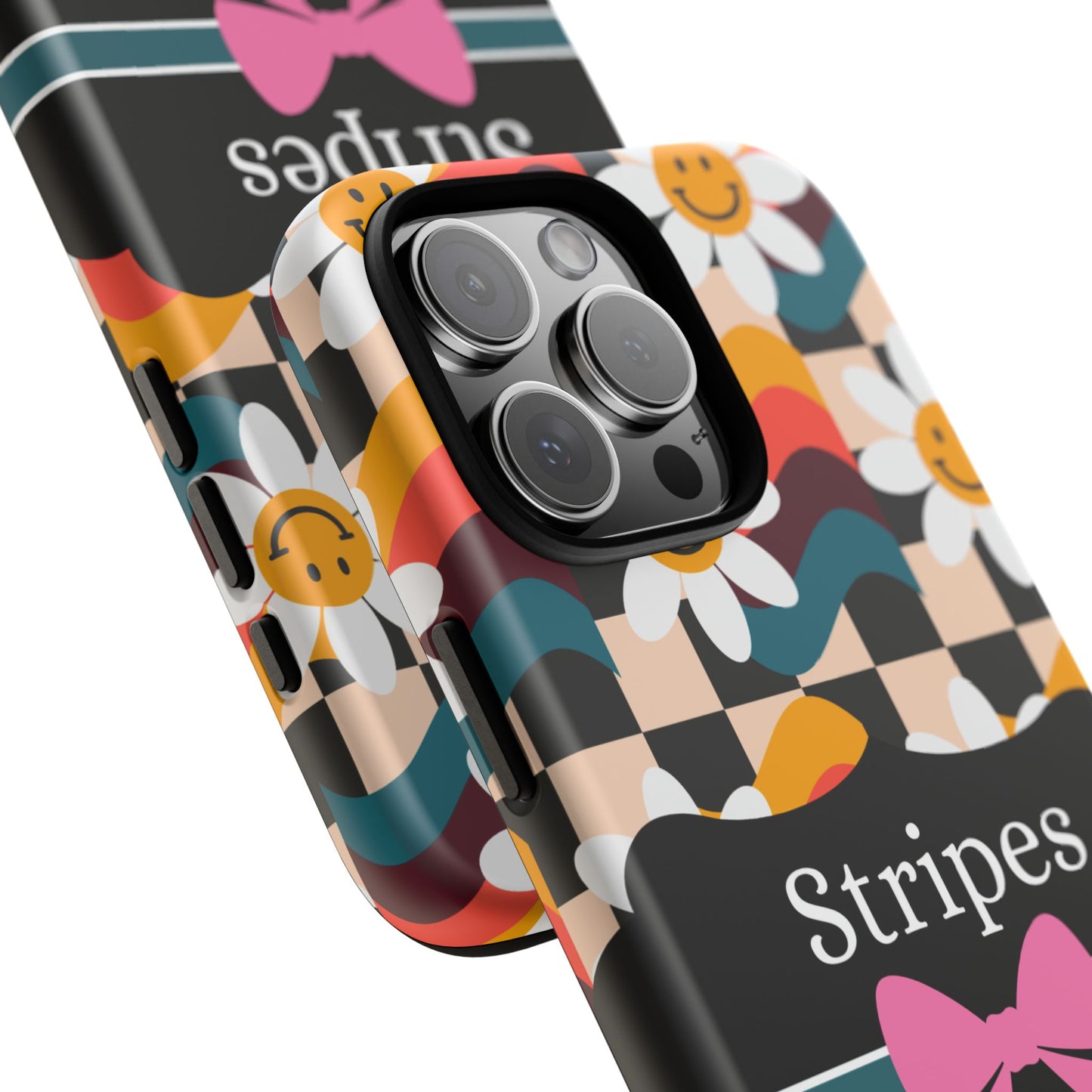 Phone Case iPhone 16/15/14 - Smiley Faces Stripes & Swipes Tough Case