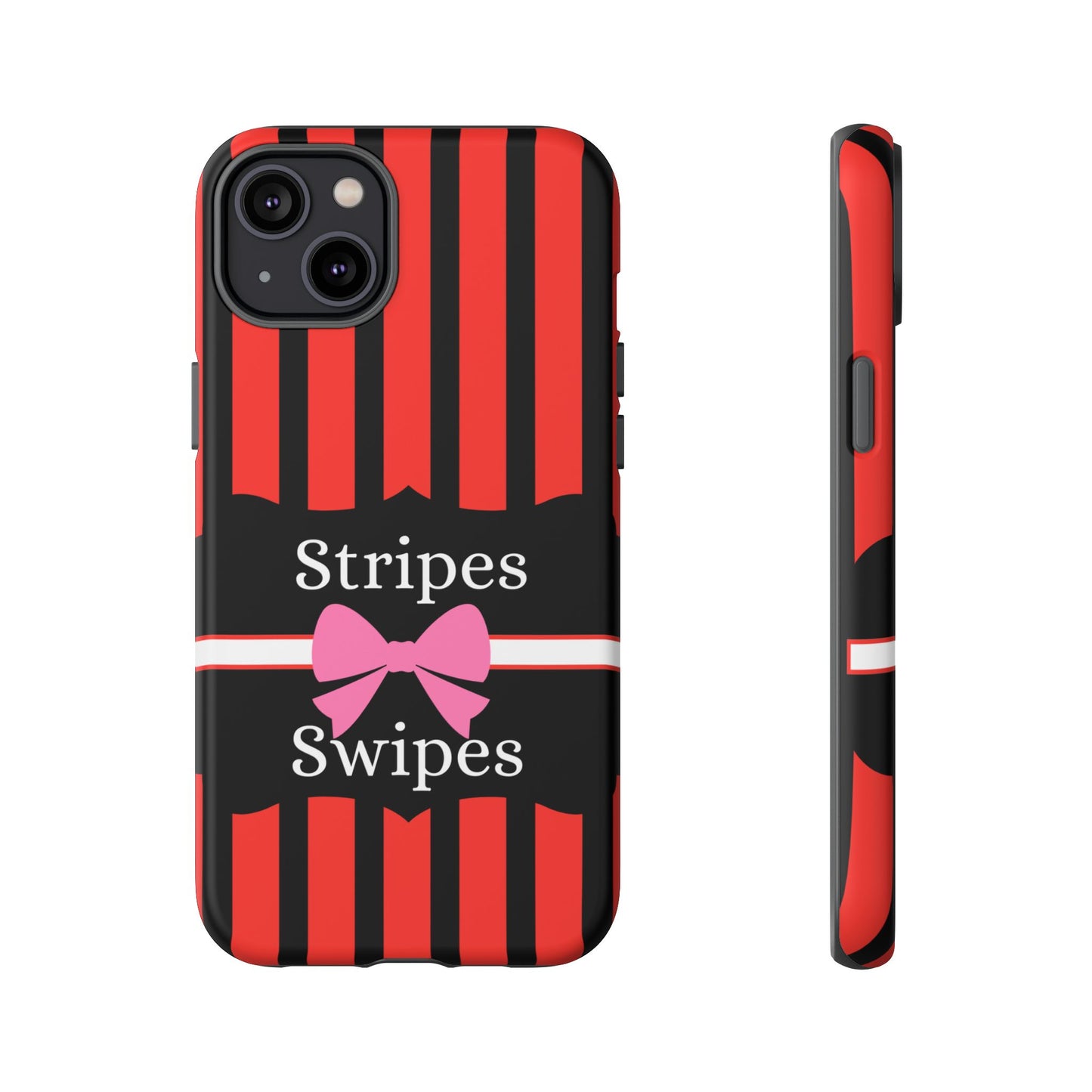 Phone Case iPhone 16/15/14 - Red/Black/White Stripes & Swipes Tough Case