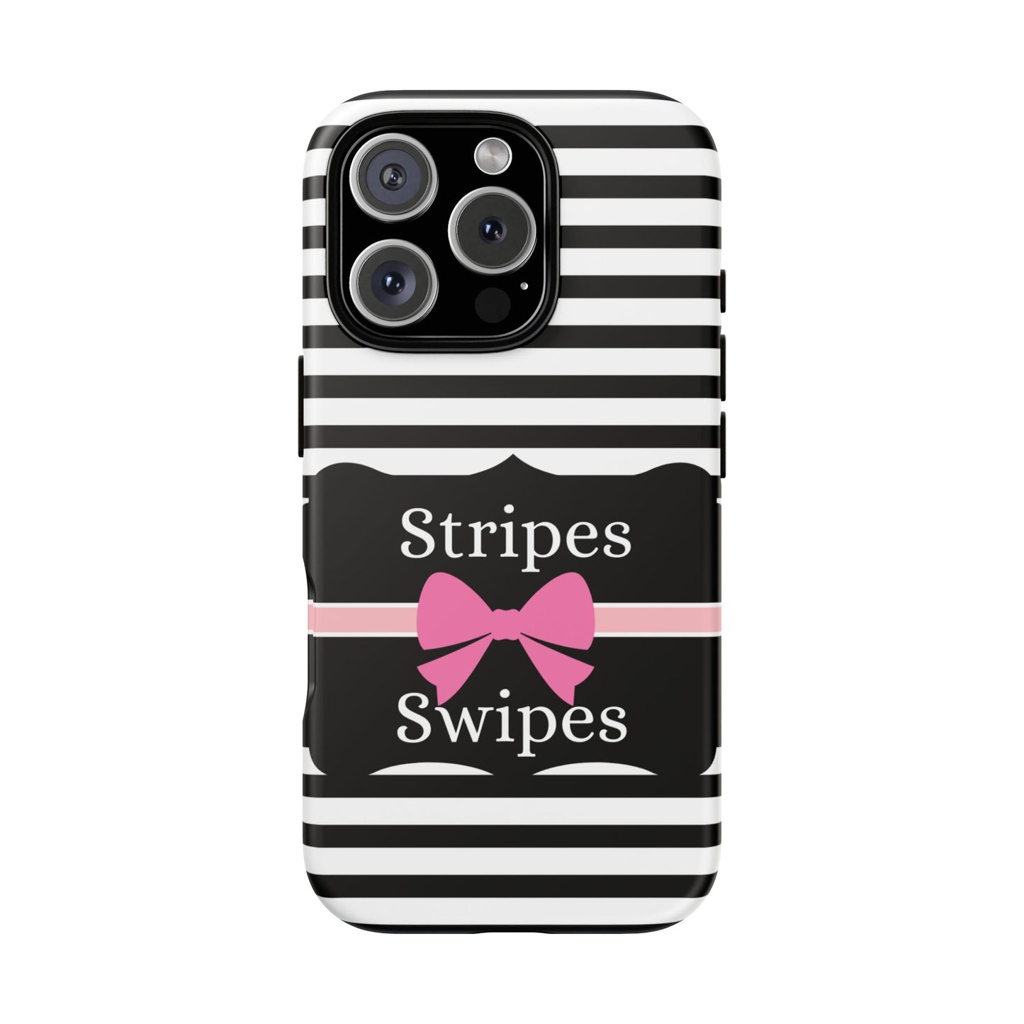 Phone Case iPhone 16/15/14 - Black/White/Pink Stripes & Swipes Tough Case