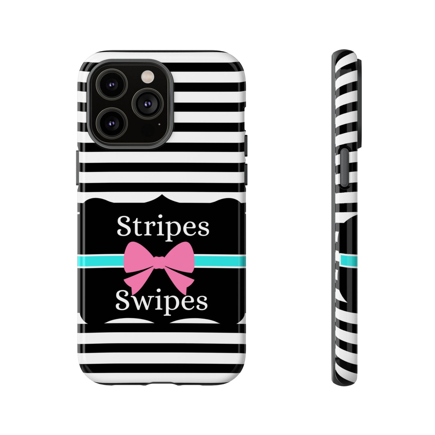 Phone Case iPhone 16/15/14 - Black/White/Blue Stripes & Swipes Tough Case