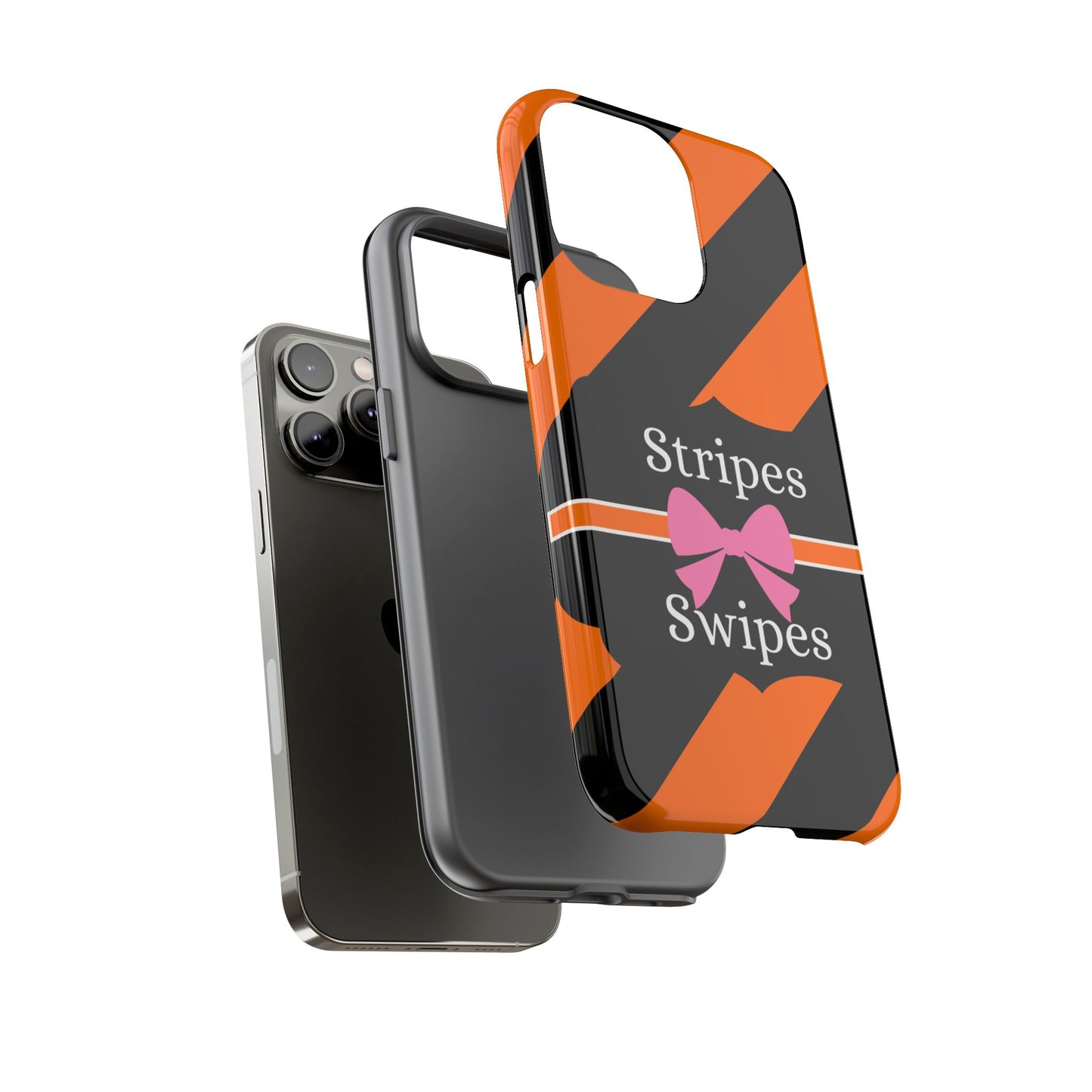 Phone Case iPhone 16/15/14 - Orange/Black Stripes & Swipes Tough Case