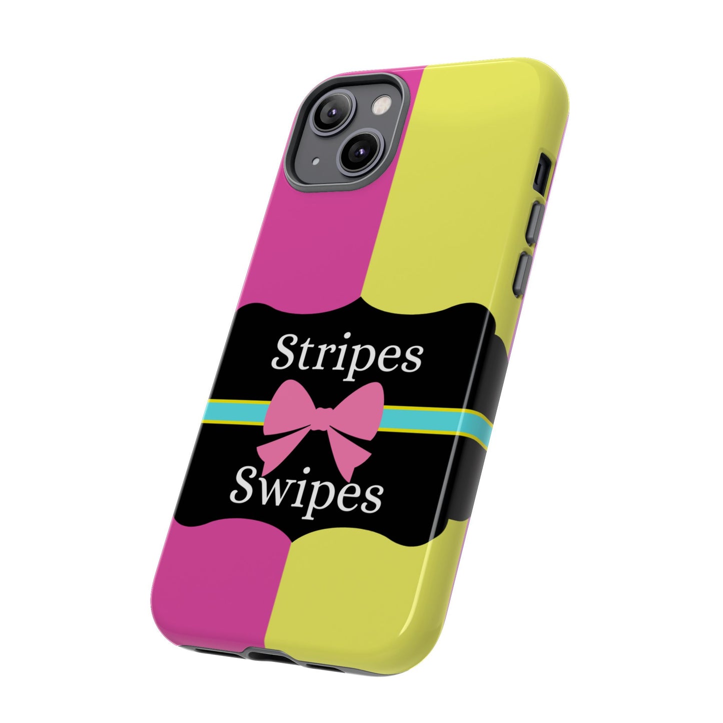 Phone Case iPhone 16/15/14 - Pink/Yellow Stripes & Swipes Tough Case