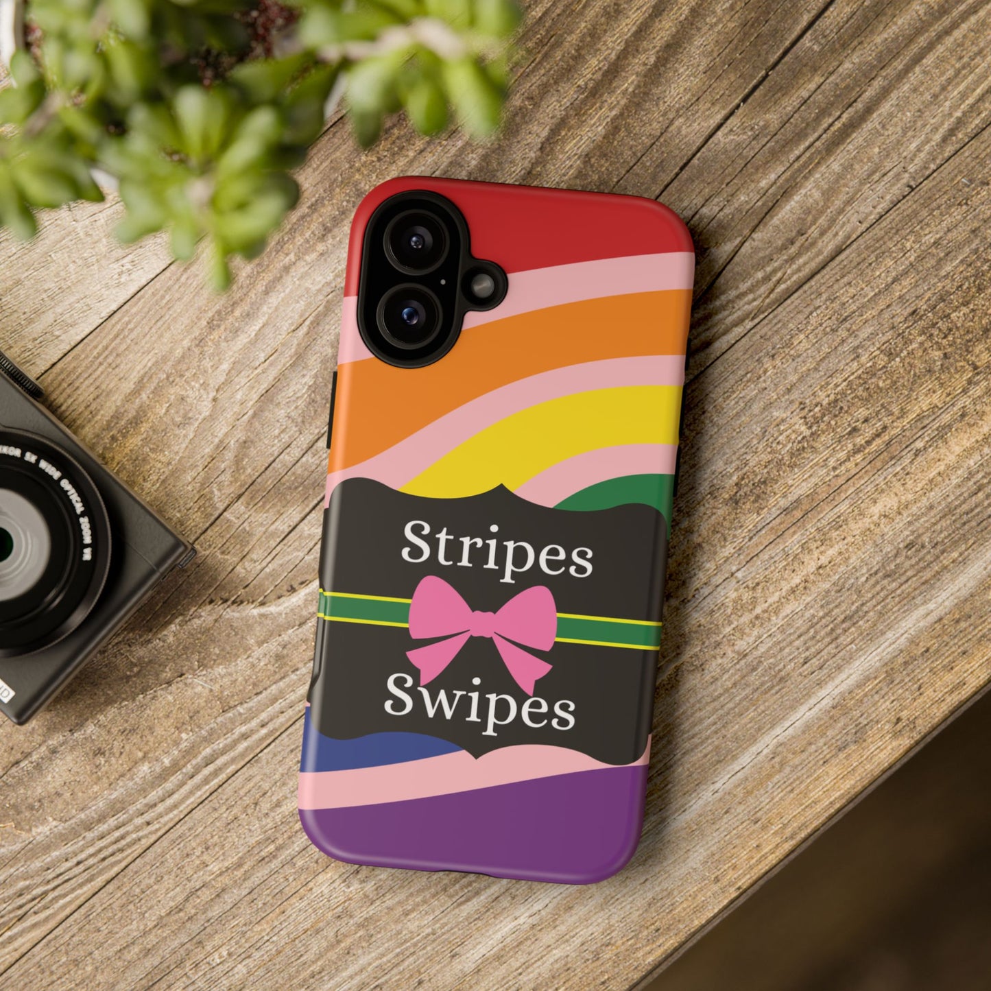 Phone Case iPhone 16/15/14 - Wavy Vivid/Pink Stripes & Swipes Tough Case