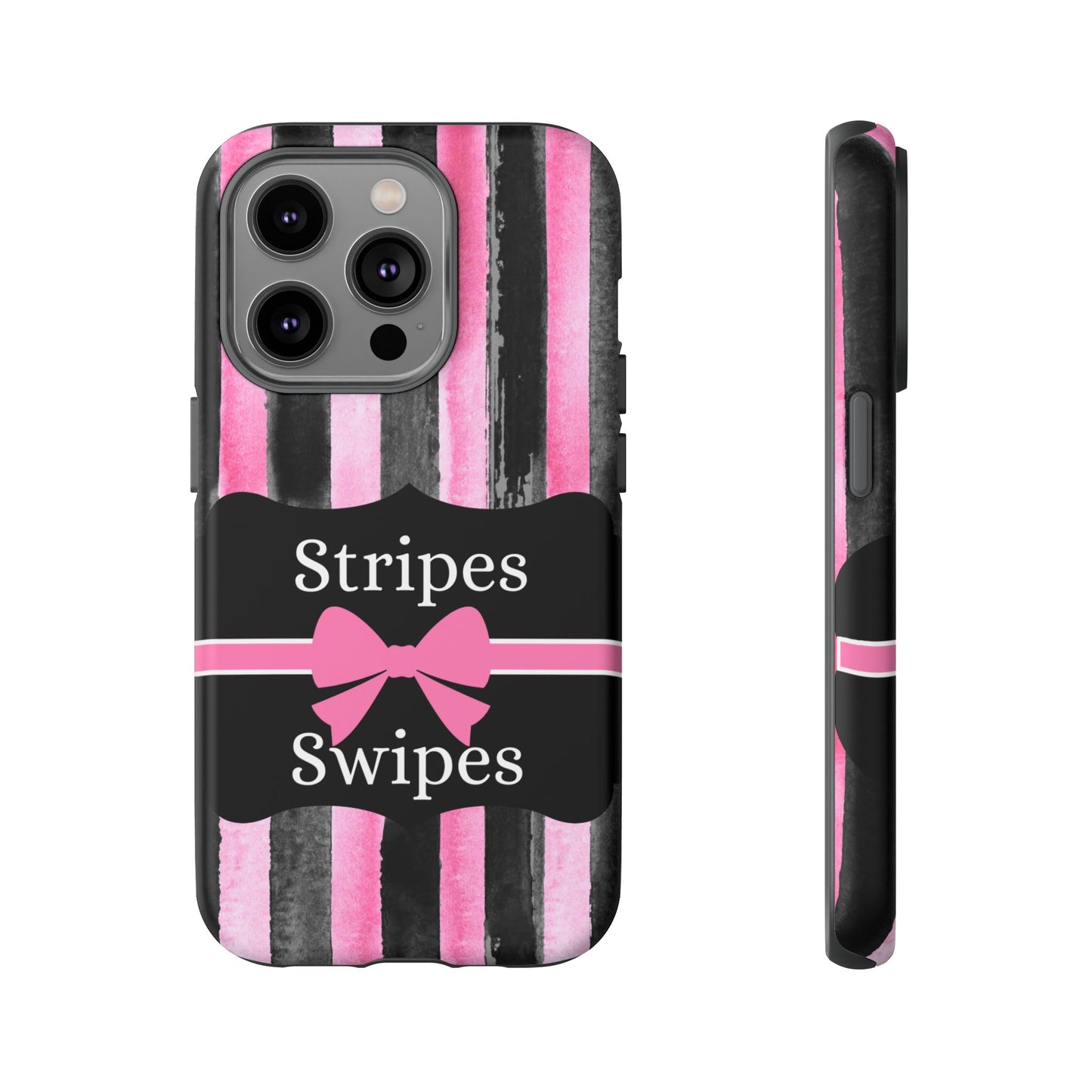 Phone Case iPhone 16/15/14 - Black/Pink Stripes & Swipes Tough Case